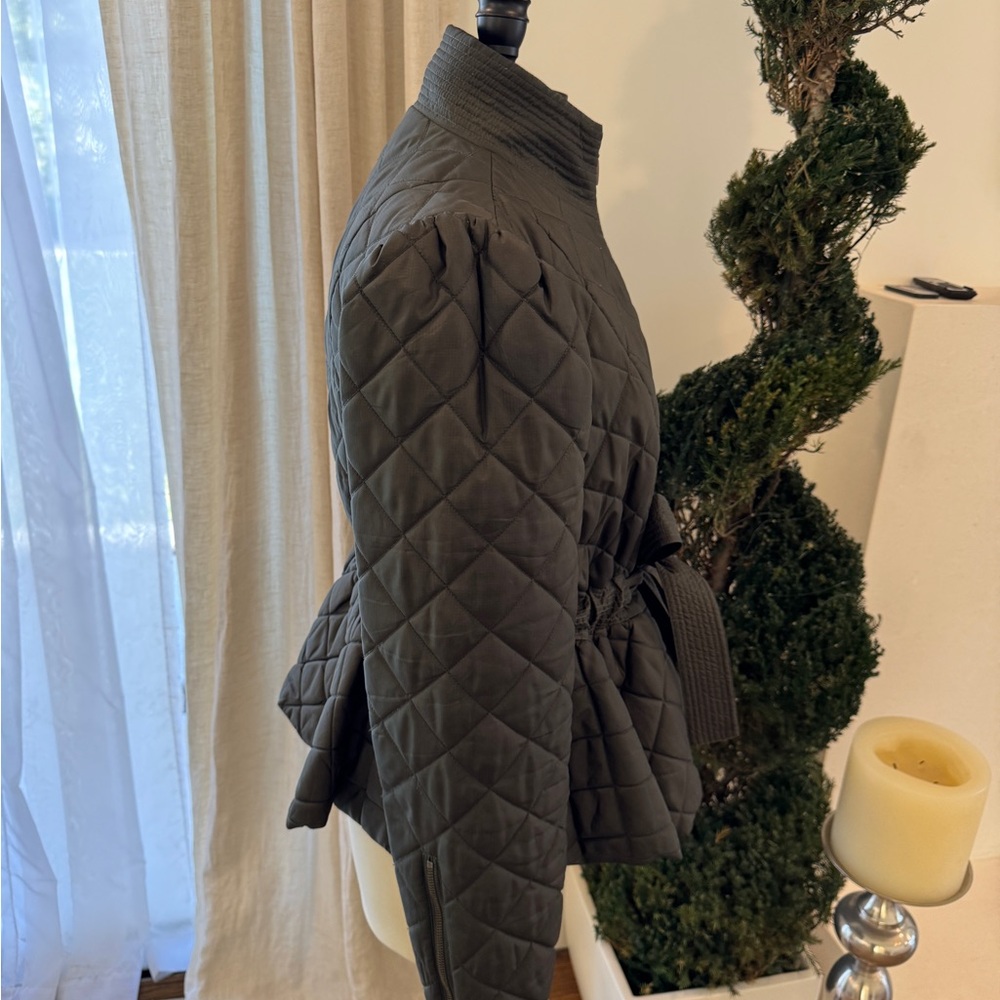 Marie Oliver Olive-colored Quilted Puffer Jacket with Peplum - Size 1 (Large/XL) - Picture 5 of 15